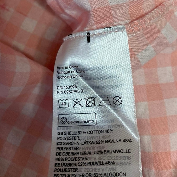 H&M Women's Orange Coral Gingham Check Long Sleeve Crop Button Down Shirt Top XL