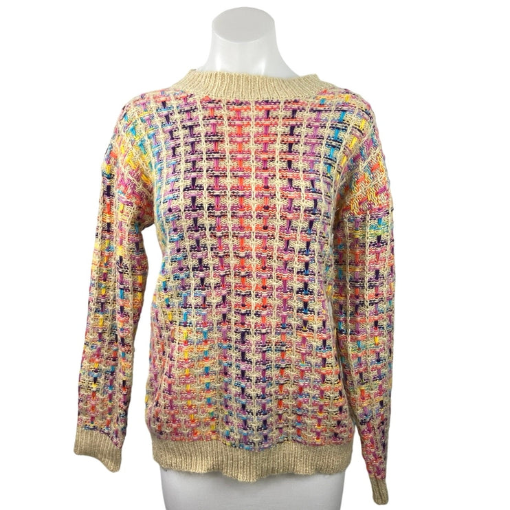 Shein Multicolor Plaid Crochet Knit Long Sleeve Drop Shoulder Sweater Top Size 6