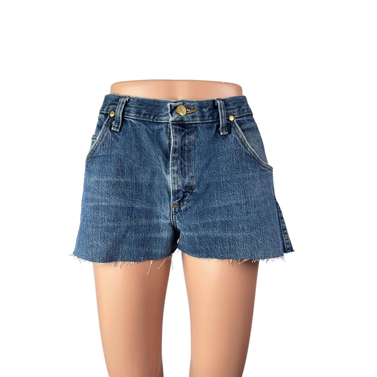 Wrangler Women's Blue Medium Wash High Waisted Cut Off Denim Jean Shorts Size 3241*=-0o