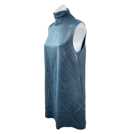 Club Monaco Jourdan Blue Silky Satin Mock Neck Sleeveless Tank Shift Dress Sz M