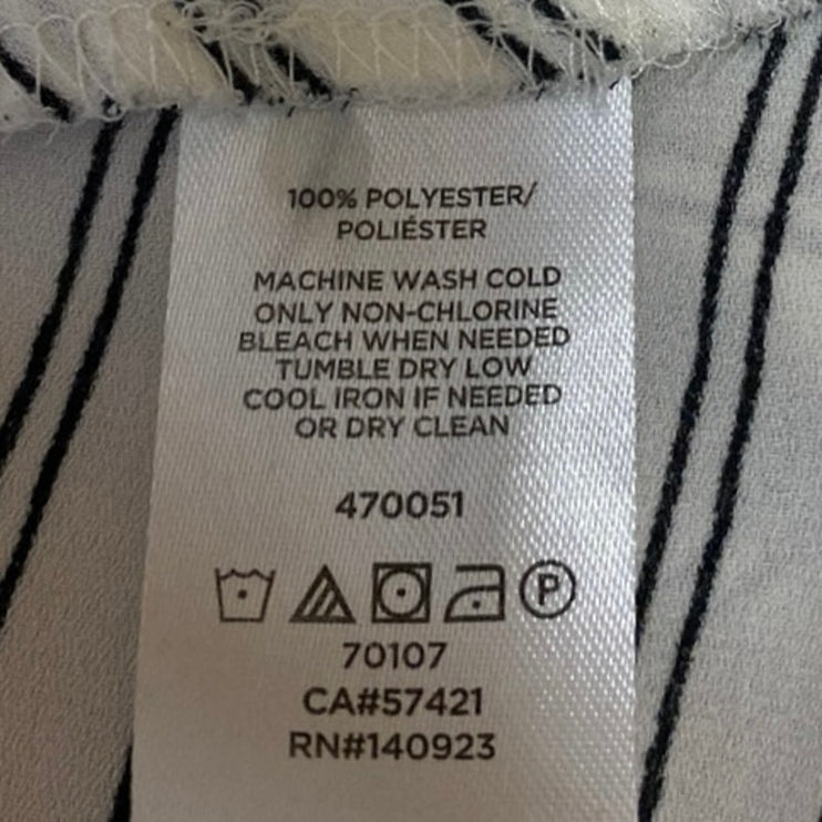 Ann Taylor LOFT White Striped Asymmetric Ruffle Long Sleeve Blouse Top Size XL