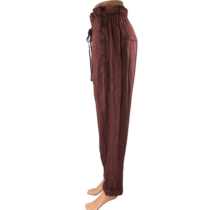 Free People Margate Maroon Brown High Waisted Tapered Paperbag Trousers Pants M