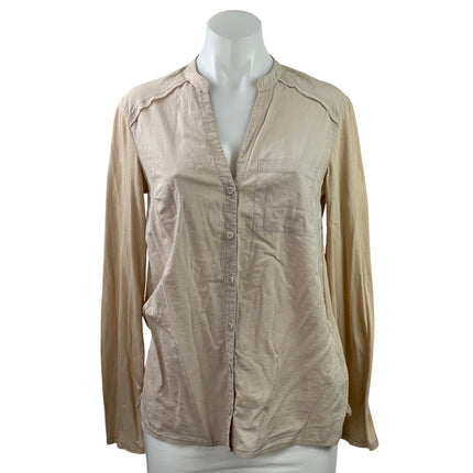 Splendid Women's Beige Long Sleeve V Neck Pocket Button Down Shirt Top Size XS