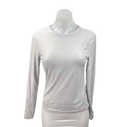 Abercrombie & Fitch Women's Gray White Crewneck Long Sleeve Tee T-shirt Top Sz M