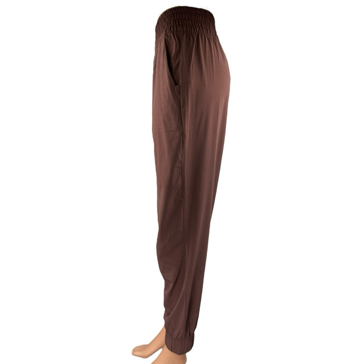 Vuori Women's Brown High Waisted Elastic Waist Tapered Trousers Joggers Pants L
