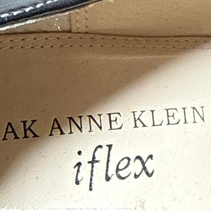 AK Anne Klein Women's Black Leather Slip On Square Toe Blook Heels Size 9M