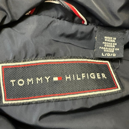 Tommy Hilfiger Navy Blue Long Sleeves Quilted Snap Long Puffer Coat Jacket Sz L