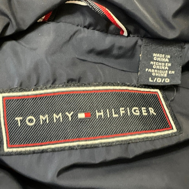 Tommy Hilfiger Navy Blue Long Sleeves Quilted Snap Long Puffer Coat Jacket Sz L