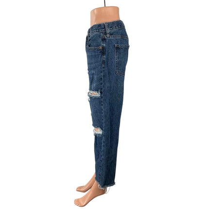 Old Navy Distressed Raw Frayed Hem Straight Dad Boyfriend Denim Jeans Pants Sz 6