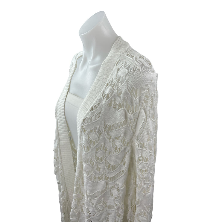 Torrid Women's White Knit Crochet Long Sleeve Open Cardigan Sweater Top Size 3X
