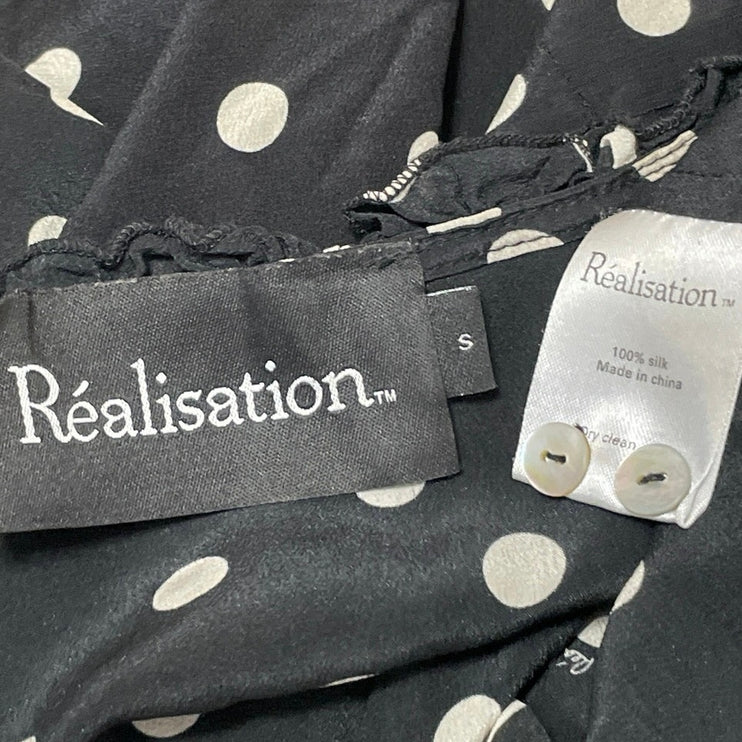 Realisation Par The Julia 100% Silk Sleeveless Black White Polka Mini Dress Sz S