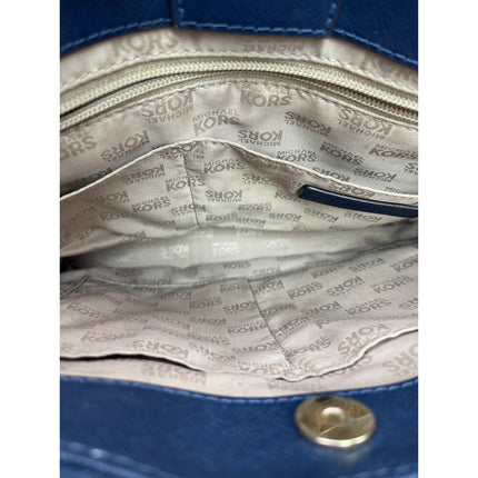Michael Kors Kellen Blue Saffiano Leather Gold Accent Satchel Crossbody Bag OS