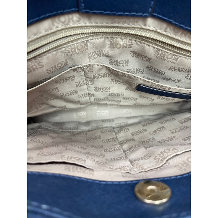 Michael Kors Kellen Blue Saffiano Leather Gold Accent Satchel Crossbody Bag OS