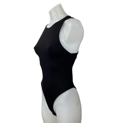Zara Women's Black Sleeveless High Neck Tank Cami Thong Bodysuit Top Size S