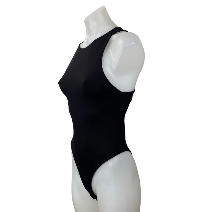 Zara Women's Black Sleeveless High Neck Tank Cami Thong Bodysuit Top Size S