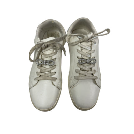 Aldo Women's White Leather Crystal Bow Lace Up Low Top Sneakers Shoes Size 8