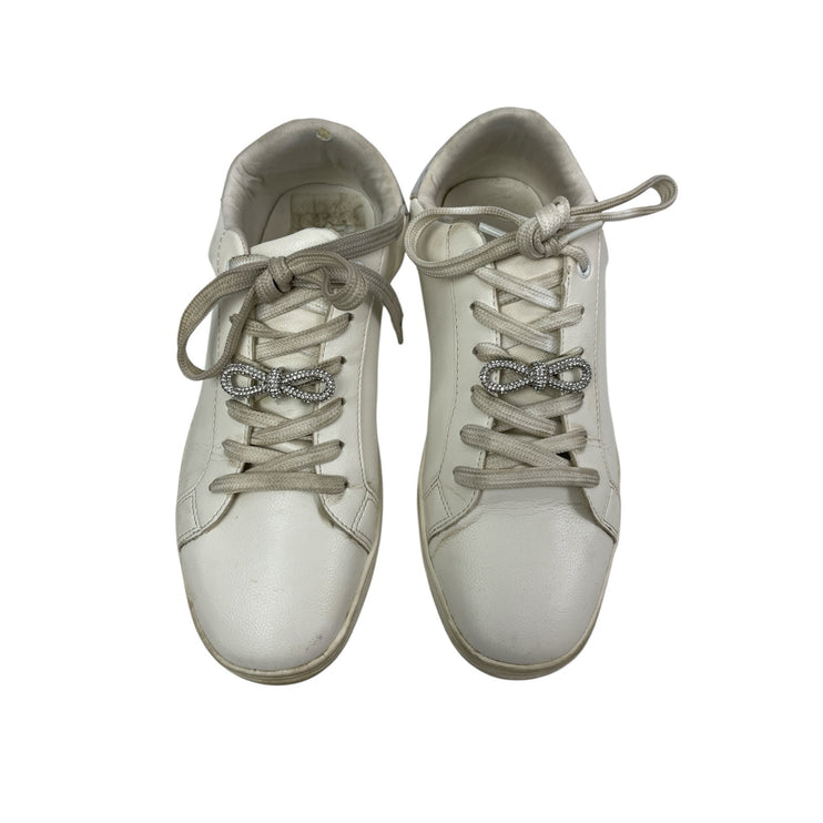 Aldo Women's White Leather Crystal Bow Lace Up Low Top Sneakers Shoes Size 8