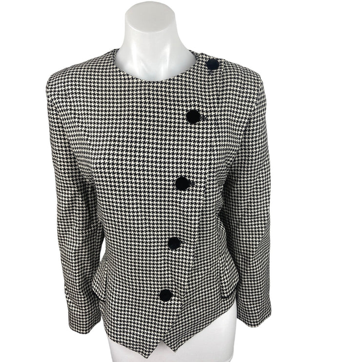 Vintage Stunner Black White Houndstooth Asymmetric Button Up Career Blazer Sz 40