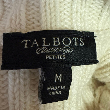 Talbots White Cable Knit Sequin Turtleneck Long Sleeve Pullover Sweater Top M