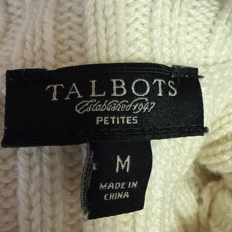 Talbots White Cable Knit Sequin Turtleneck Long Sleeve Pullover Sweater Top M