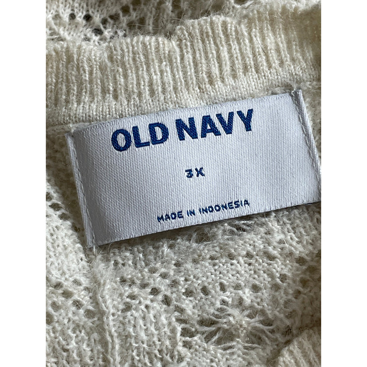 Old Navy Women's White Wool Knit Crochet Tie Short Sleeve Sweater Top Size 3X