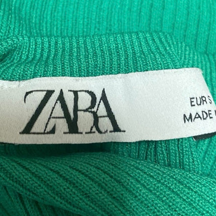 Zara Women's Green Rib Knit Cutout Sleeveless High Neck Raceback Crop Tank Top S
