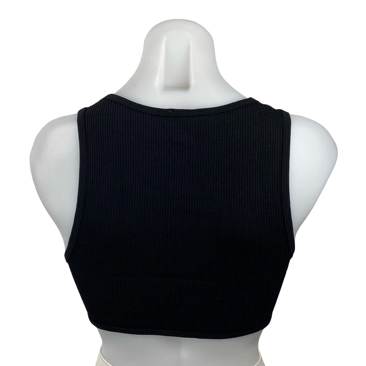 Zara Black Rhinestone Fringe Ribbed Knit Sculpt Sleeveless Tank Crop Top Size XS