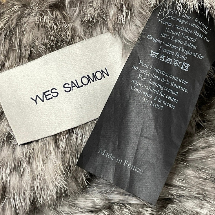 Yves Salomon Women's Gray Sleeveless Rabbit Fur Open Front Vest Coat Jacket M