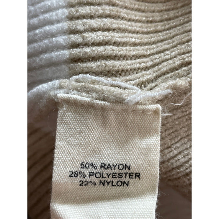 Marled Women's Beige White Striped Collared Long Sleeve Crop Polo Sweater Top XL