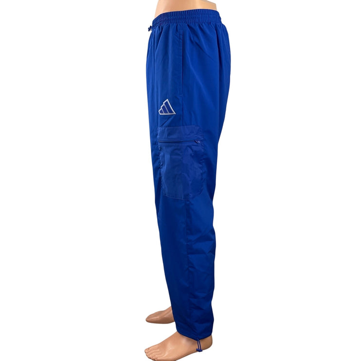 Adidas Men's Blue Mid Rise Embroidered Logo Cargo Athletic Track Pants Size M