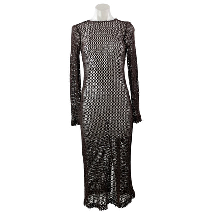 Walter Baker Coco Black Long Sleeve Open Knit Crochet Sheer Bodycon Maxi Dress S
