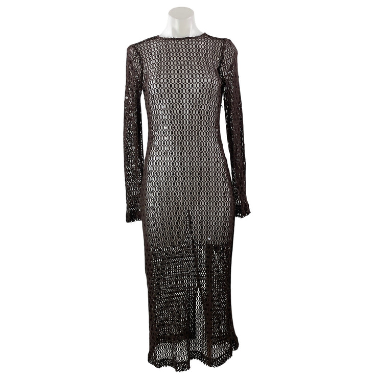 Walter Baker Coco Black Long Sleeve Open Knit Crochet Sheer Bodycon Maxi Dress S