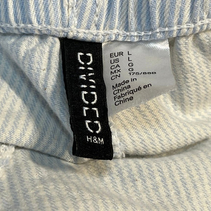 H&M Divided Women's Blue White Striped Elastic Waist Wide Leg Trousers Pants L