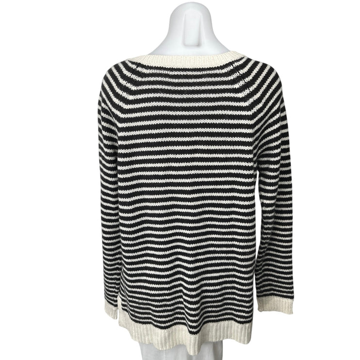 Gap Women's White Black Wool V Neck Long Sleeve Pullover Sweater Top Size M