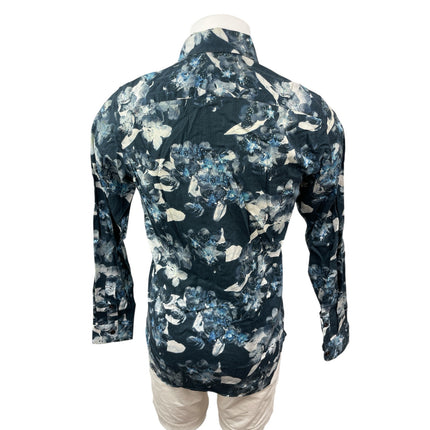 Ted Baker Men's Blue Floral Modern Fit Long Sleeve Button Down Shirt Top Size 15