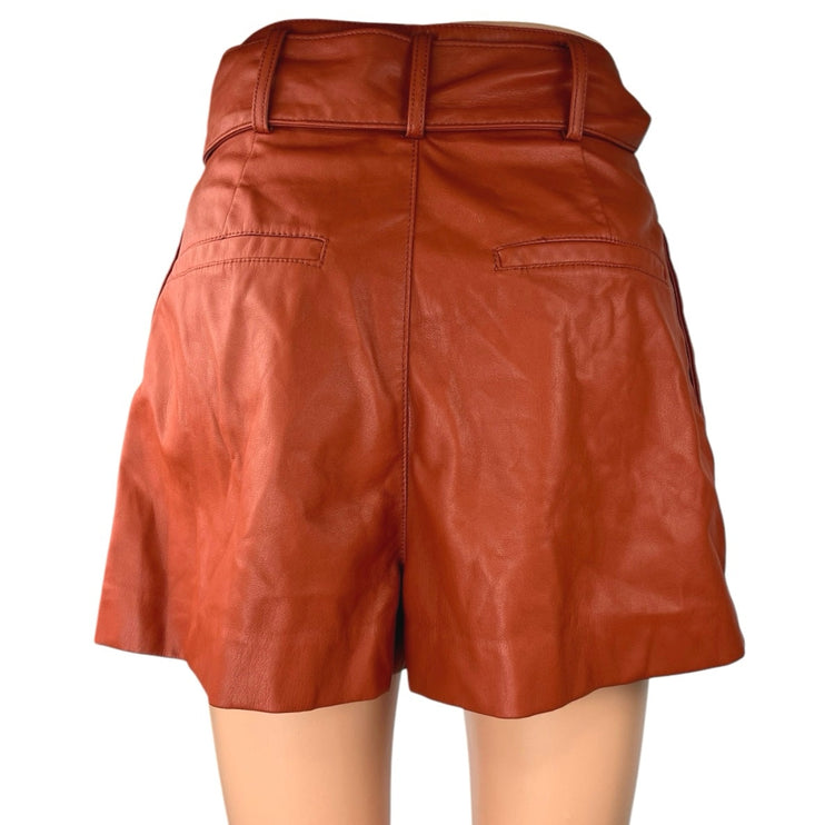 Trafaluc by Zara Brown Faux Leather Vegan Belted High Waisted Shorts Size S