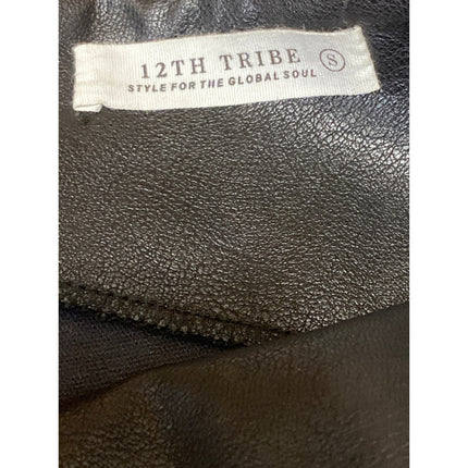 12th Tribe Black Cutout Waist High Rise Faux Leather Vegan Trousers Pants Size S