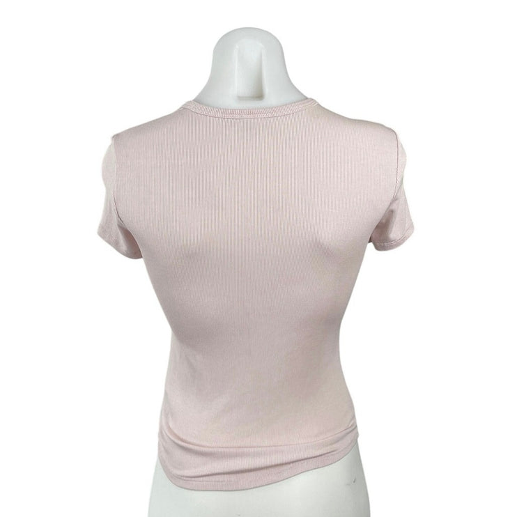 Artizia Sunday Best ReRib Pink Short Sleeve Ribbed Knit Crew Neck T Shirt Top XS