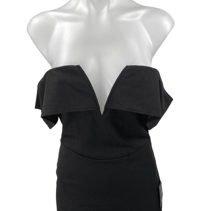 NEW Lulus Black Off The Shoulder V-neck Strapless Midi Bodycon Shealh Dress Sz S