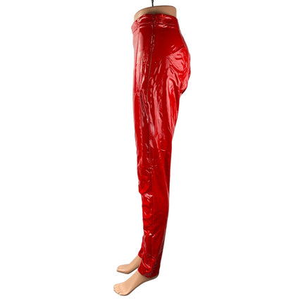 Adidas x Ivy Park Women's Red Latex Patent Faux Leather Vegan Trousers Pants M
