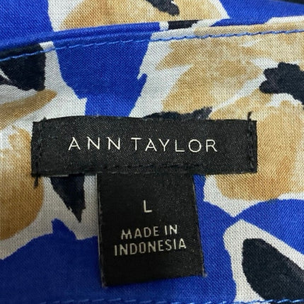 Ann Taylor Women's Blue Floral Long Puff Sleeve Square Neck Blouse Top Size L
