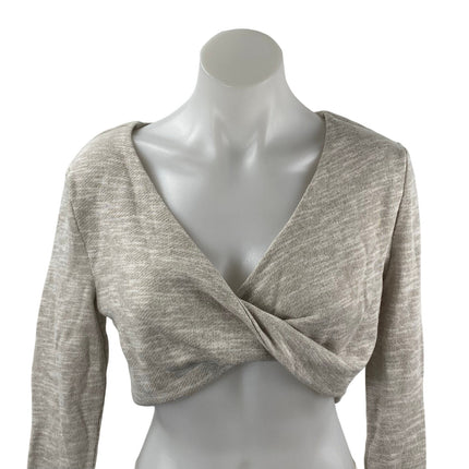 Lovers and Friends Women's Beige Twist Front Long Sleeve Blouse Crop Top Size S
