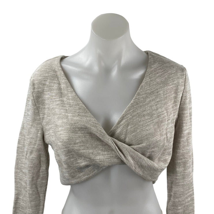Lovers and Friends Women's Beige Twist Front Long Sleeve Blouse Crop Top Size S