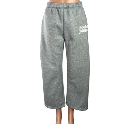 Broken Planet Women's Heather Gray Fleece High Rise Wide Leg Baggy Sweat Pants M
