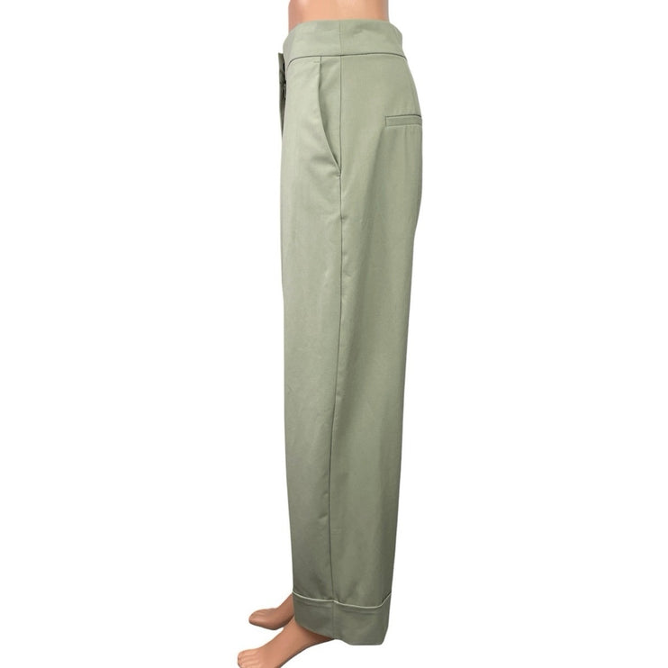 Zara Women's Green High Rise Barrel Cuffed Casual Baggy Trousers Pants Size M