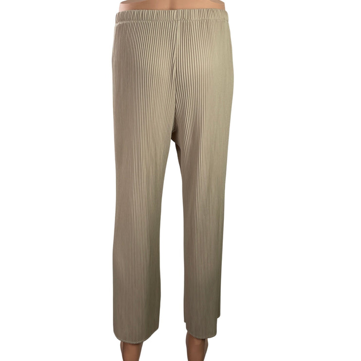 Uniqlo Beige Tan Ribbed Elastic Waist Straight Leg Lounge Trousers Pants 30-31