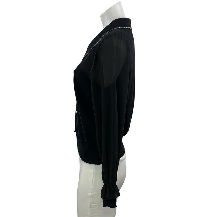 J.ING Women's Black Mesh Long Sleeve Collared Button Up Cardigan Sweater Size OS