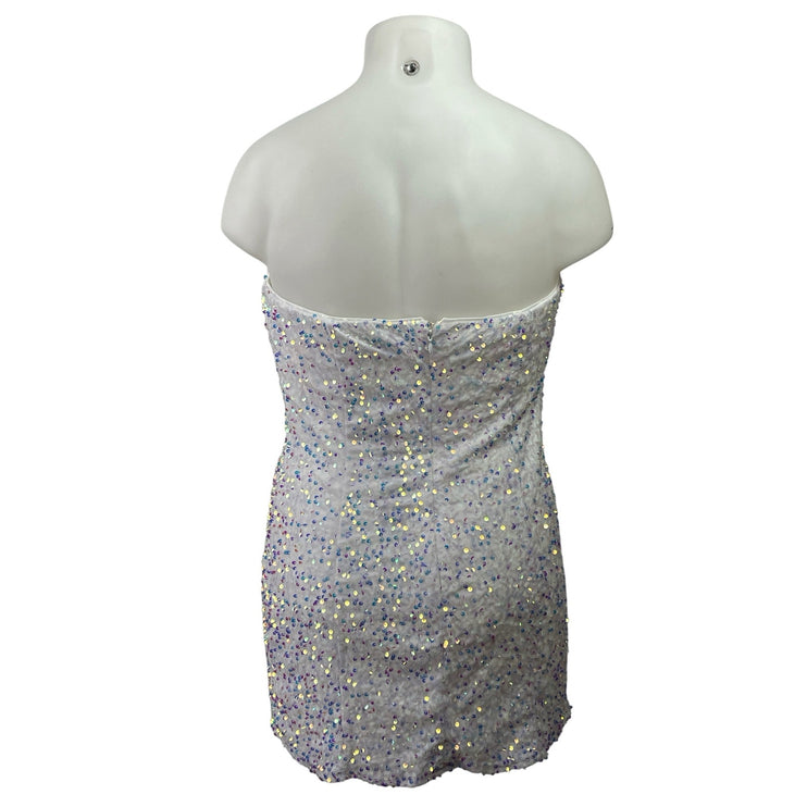 NEW Fashion Nova Kara White Sequin Strapless Tube Mini Bodycon Dress Size 1X