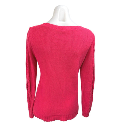 Stradivarius Pink Cable Knit Crochet Long Sleeve Crew Neck Sweater Top Size S