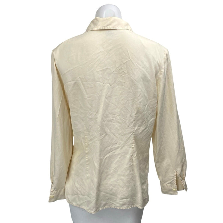 Vintage Anna and Frank Yellow 100% Silk Long Sleeve Button Up Shirt Top Size S